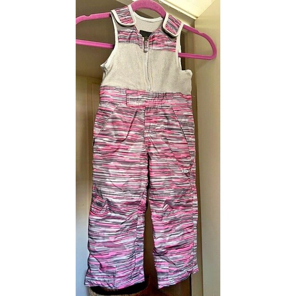 Snow Bib Overalls with Fleece Top Size 2T Stevie Pink Grey Elastic Ankles Skiing - Picture 1 of 9